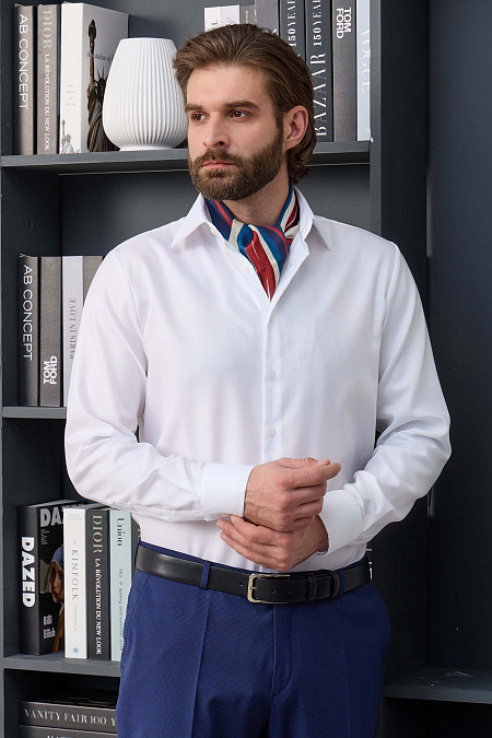 Модная мужская  рубашка белая с микродизайном и эффектом non iron  арт. SL 10224070/301011 от Meucci (Италия) - фото. Цвет: Белый, микродизайн.
