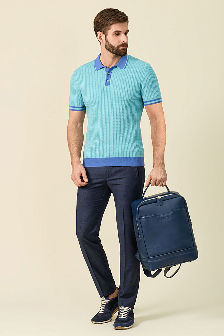 Рюкзак темно-синего  цвета из зернистой кожи  для мужчин бренда Meucci (Италия), арт. О-78185 Blue - фото. Цвет: Темно-синий. Купить в интернет-магазине https://shop.meucci.ru
