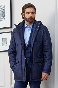 Утепленная куртка с капюшоном темно-синего цвета (1075)