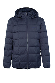 Стеганый легкий пуховик с капюшоном темно-синего цвета  (4360)