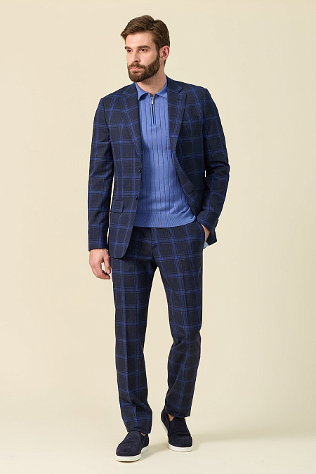 Мужской костюм синий в клетку из смеси шерсти, хлопка и льна  Meucci (Италия), арт. MI 2200191GB/12016 - фото. Цвет: Синий, клетка.