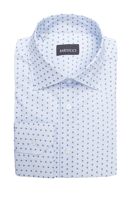 Модная мужская рубашка хлопковая голубая с орнаментом арт. SL 902022 RL 91LA/302209 от Meucci (Италия) - фото. Цвет: Голубой с орнаментом.
