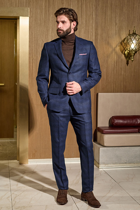 Мужской костюм из шерсти темно-синий в клетку  Meucci (Италия), арт. MI 2200191RD/8038+ - фото. Цвет: Темно-синий в клетку. Купить в интернет-магазине https://shop.meucci.ru

