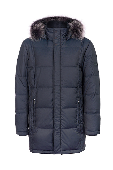 Стеганый пуховик с капюшоном и меховой опушкой  для мужчин бренда Meucci (Италия), арт. 1025 - фото. Цвет: Темно-синий. Купить в интернет-магазине https://shop.meucci.ru
