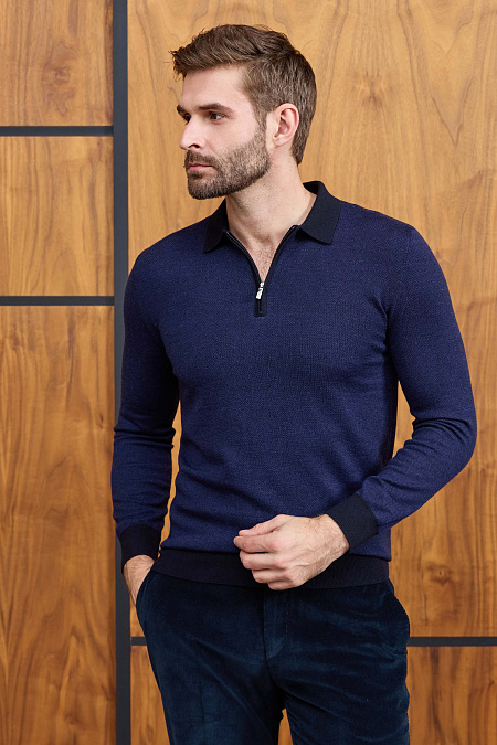 Мужской брендовый джемпер-поло синего цвета с застежкой на молнию арт. 43016/22025 Dk.NAVY Meucci (Италия) - фото. Цвет: Синий, темно-синий. Купить в интернет-магазине https://shop.meucci.ru

