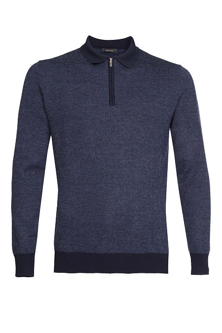 Джемпер-поло синего цвета с застежкой на молнию  для мужчин бренда Meucci (Италия), арт. POLOZ/5E1251/ML0147 - фото. Цвет: Синий. Купить в интернет-магазине https://shop.meucci.ru
