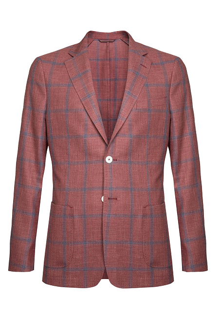 Мужской пиджак бордовый в клетку из смеси шерсти, шелка и льна  Meucci (Италия), арт. MI 1200181DR/11761 - фото. Цвет: Бордовый в синюю клетку. Купить в интернет-магазине https://shop.meucci.ru
