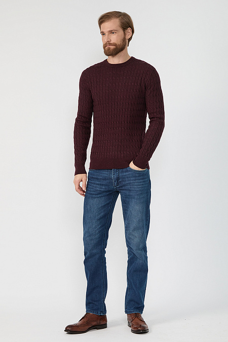 Мужской брендовый джемпер коричневый с дизайном в виде плетеных кос  арт. FASR-NECK/102022/ML0080 Meucci (Италия) - фото. Цвет: Коричнево-бордовый. Купить в интернет-магазине https://shop.meucci.ru

