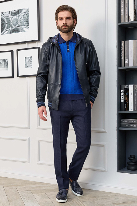 Поло ярко-синее с темно-синими манжетами и воротником  для мужчин бренда Meucci (Италия), арт. MEU-2510/DQSS17 - фото. Цвет: Синий. Купить в интернет-магазине https://shop.meucci.ru
