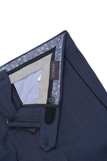 Мужские брендовые брюки из тонкой шерсти синие в клетку  арт. MI 15836320-08 Meucci (Италия) - фото. Цвет: Синий, клетка. Купить в интернет-магазине https://shop.meucci.ru
