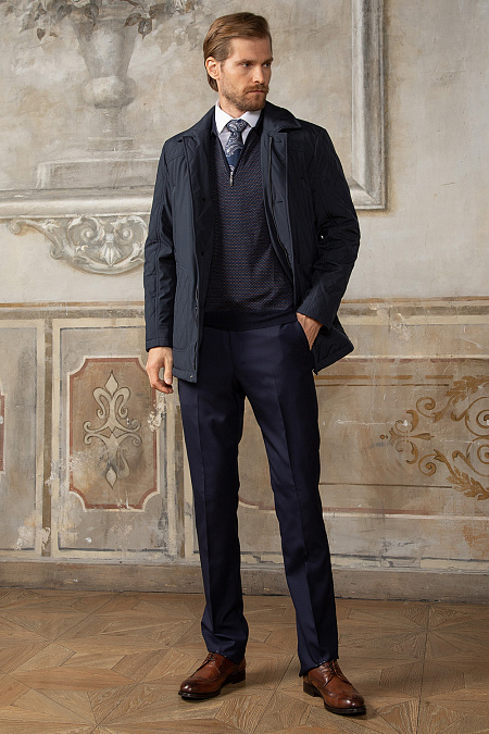 Утепленная куртка-пиджак со вставками из стеганого полотна для мужчин бренда Meucci (Италия), арт. 2797 - фото. Цвет: Темно-синий. Купить в интернет-магазине https://shop.meucci.ru
