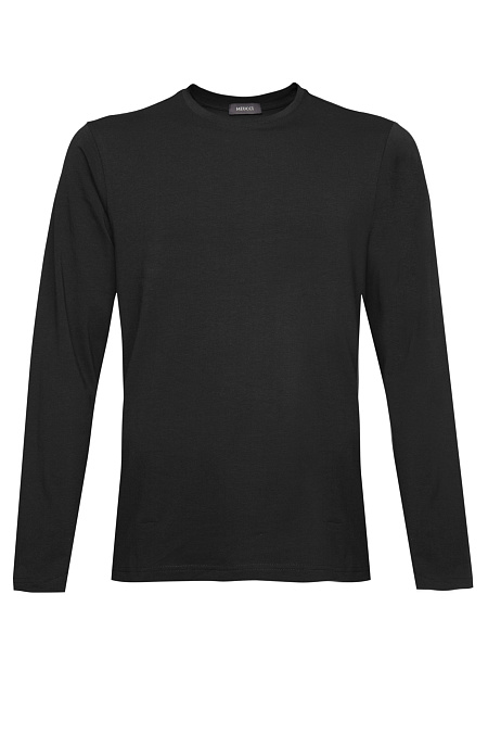 Базовый черный лонгслив из хлопка с добавлением лайкры для мужчин бренда Meucci (Италия), арт. TLS 2004 BLACK - фото. Цвет: Черный. Купить в интернет-магазине https://shop.meucci.ru
