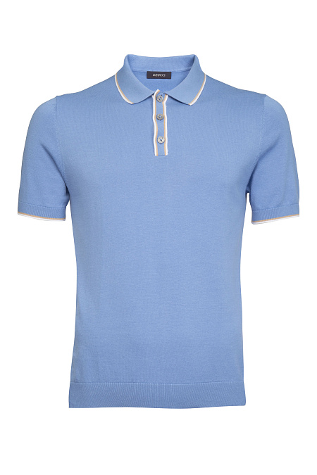 Поло голубое с цветными кантами на манжетах и воротнике  для мужчин бренда Meucci (Италия), арт. MEU-2509/DQSS58 - фото. Цвет: Голубой, белый, оранжевый. Купить в интернет-магазине https://shop.meucci.ru
