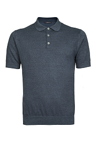 Базовое поло синего цвета из смеси льна и хлопка  (POLOB/0267)