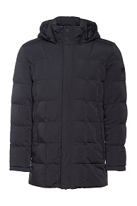 Стеганый пуховик средней длины с капюшоном  (1580)