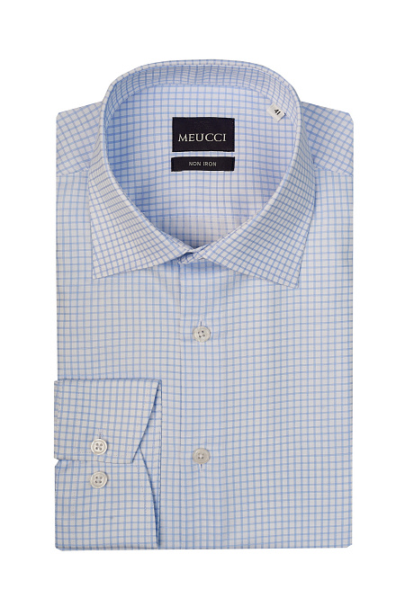 Модная мужская рубашка белая в клетку с эффектом non iron  арт. SL 9020 RL 0291 NON/231121 от Meucci (Италия) - фото. Цвет: Белый.
