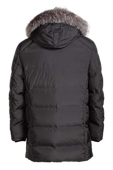 Удлиненный пуховик отделкой натуральной кожей для мужчин бренда Meucci (Италия), арт. 1857/3 - фото. Цвет: Черный. Купить в интернет-магазине https://shop.meucci.ru
