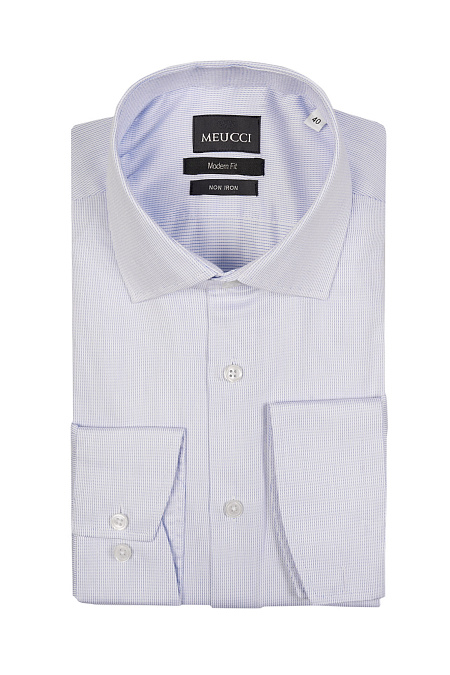 Модная мужская рубашка белая с синим орнаментом и эффектом non iron арт. CL 10224070/301016 от Meucci (Италия) - фото. Цвет: белый с синим орнаментом.
