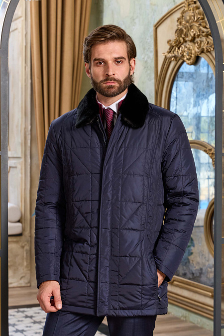 Стеганая куртка с меховым воротником  для мужчин бренда Meucci (Италия), арт. 6080 - фото. Цвет: Темно-синий. Купить в интернет-магазине https://shop.meucci.ru
