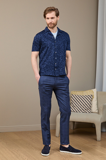 Мужские брюки темно-синие в клетку арт. GB 112 Blue Meucci (Италия) - фото. Цвет: Темно-синий в клетку. Купить в интернет-магазине https://shop.meucci.ru
