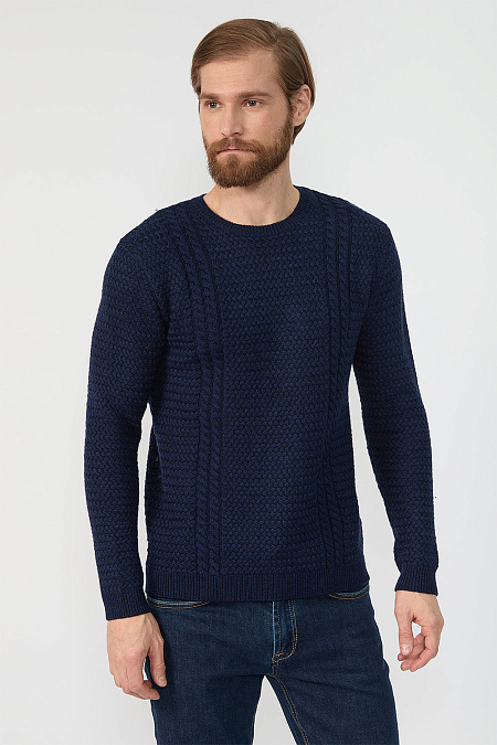 Мужской брендовый джемпер вязаный из мериносовой шерсти темно-синий арт. 7GGR-NECK/12270/595 Meucci (Италия) - фото. Цвет: Темно-синий. Купить в интернет-магазине https://shop.meucci.ru

