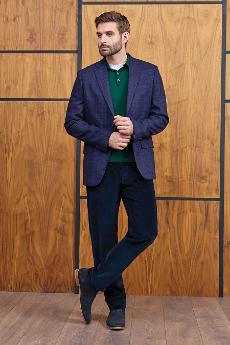 Мужские темно-синие брюки из хлопкового микровельвета  арт. DV 1056 Dk.BLUE Meucci (Италия) - фото. Цвет: Темно-синий. Купить в интернет-магазине https://shop.meucci.ru
