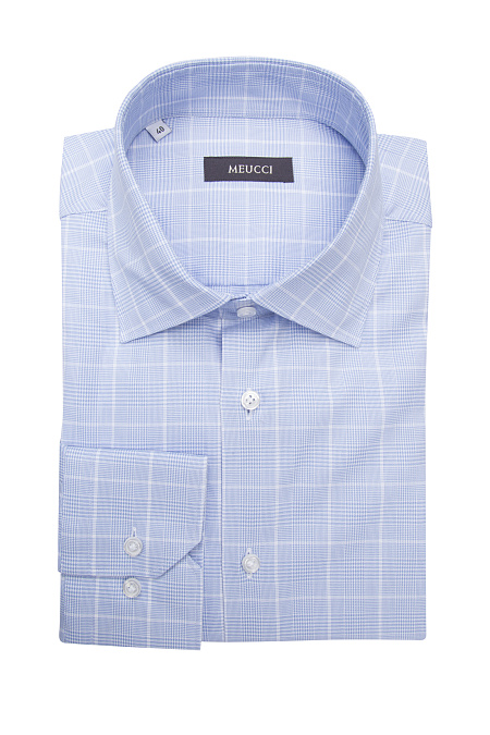Модная мужская рубашка хлопковая в бело-голубую клетку  арт. SL 902022 R 91AG/302206 от Meucci (Италия) - фото. Цвет: Бело-голубая клетка.
