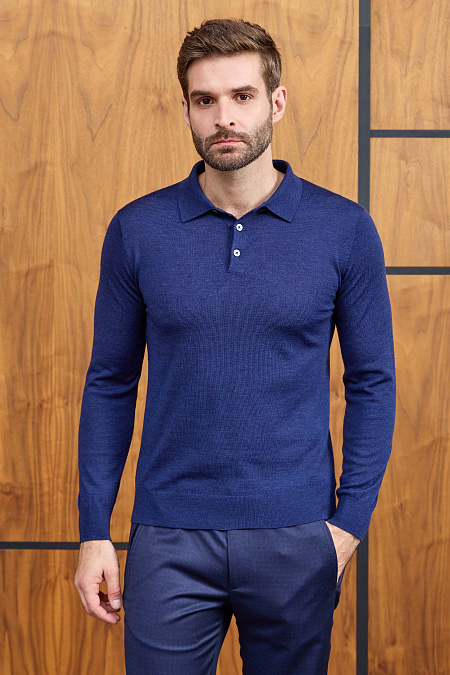 Мужской брендовый джемпер-поло синего цвета с застежкой на пуговицы арт. 33014/22025 INDIGO Meucci (Италия) - фото. Цвет: Синий. Купить в интернет-магазине https://shop.meucci.ru

