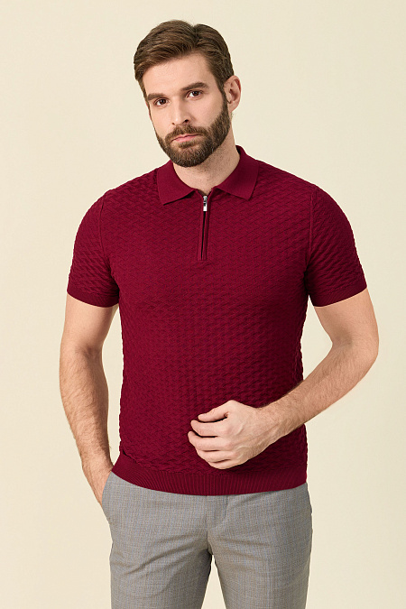 Поло из хлопка Пима бордового цвета  для мужчин бренда Meucci (Италия), арт. MEU-SS2401/DQSS27 - фото. Цвет: Бордовый, фактурный орнамент. Купить в интернет-магазине https://shop.meucci.ru

