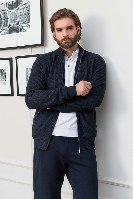 Спортивный костюм с орнаментом "гусиные лапки" черно-синего цвета  для мужчин бренда Meucci (Италия), арт. SpSuW1024-5 - фото. Цвет: Темно-синий / черный. Купить в интернет-магазине https://shop.meucci.ru
