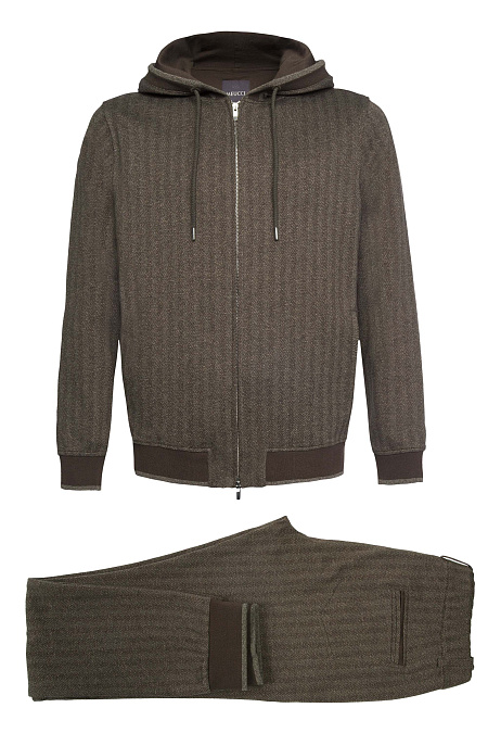 Спортивный костюм из плотного трикотажа с орнаментом в елочку  для мужчин бренда Meucci (Италия), арт. SPS 10025 BROWN - фото. Цвет: Коричневый . Купить в интернет-магазине https://shop.meucci.ru
