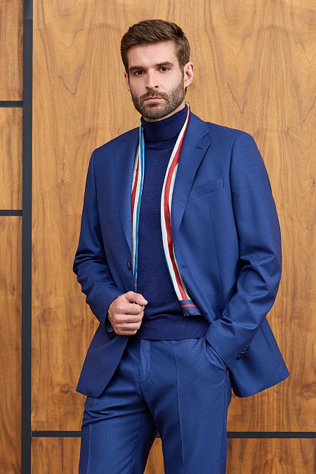 Мужской костюм синий с микродизайном из шерсти с добавлением шелка  Meucci (Италия), арт. MI 2200191DR/12097 - фото. Цвет: Синий (микродизайн клетка). Купить в интернет-магазине https://shop.meucci.ru
