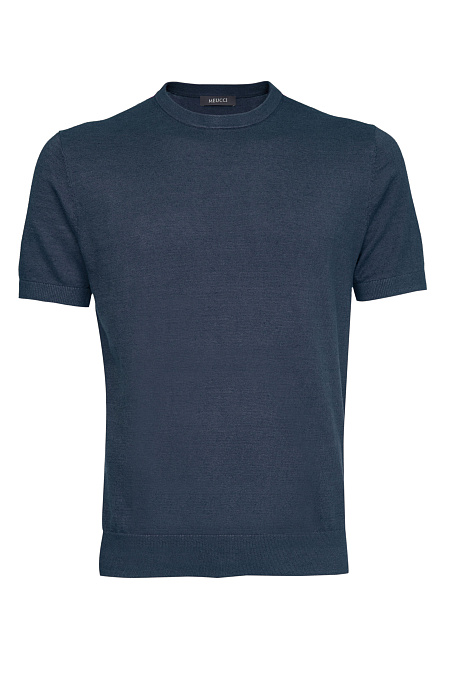 Базовая футболка синего цвета из смеси льна и хлопка  для мужчин бренда Meucci (Италия), арт. MEU-2511/0267 - фото. Цвет: Темно-синий. Купить в интернет-магазине https://shop.meucci.ru
