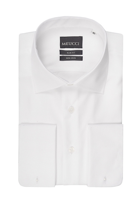 Модная мужская рубашка с белым микродизайном, манжетами под запонки и эффектом non iron  арт. SL 10224070/301043Z от Meucci (Италия) - фото. Цвет: Белый, микродизайн.
