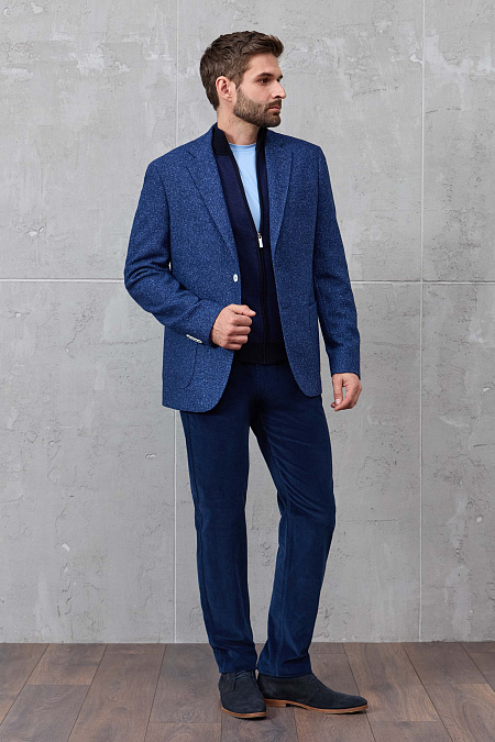 Мужской пиджак с меланжевым эффектом из шерсти, шелка и кашемира  Meucci (Италия), арт. MI 1200181DR/11742 - фото. Цвет: Синий / меланжевые вкрапления в синих оттенках. Купить в интернет-магазине https://shop.meucci.ru
