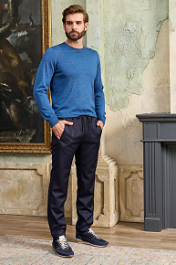 Брюки из шерсти темно-синие в стиле спорт-шик (MI 24568320-02)