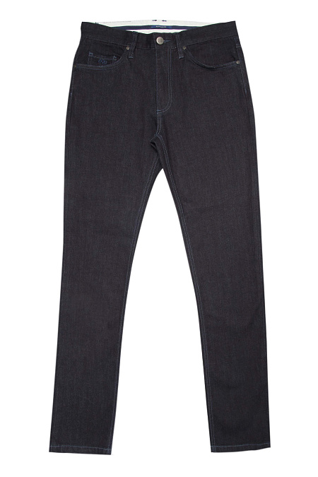 Мужские брендовые темно-синие джинсы с голубой отстройкой зауженного кроя  арт. NLW SL 2502 Meucci (Италия) - фото. Цвет: Темно-синий. Купить в интернет-магазине https://shop.meucci.ru
