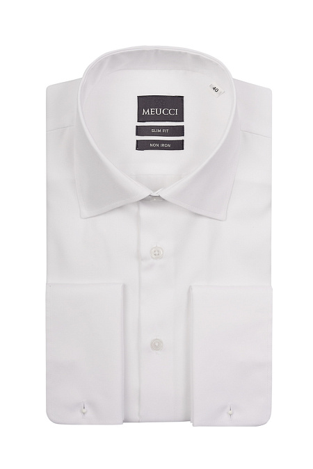 Модная мужская белая рубашка с манжетом под запонку и эффектом non iron  арт. SL 10224070/301003Z от Meucci (Италия) - фото. Цвет: Белый.
