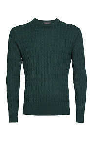Джемпер с косами из шерсти мериноса темно-зеленый  (FASR-NECK/16820/6M1688)