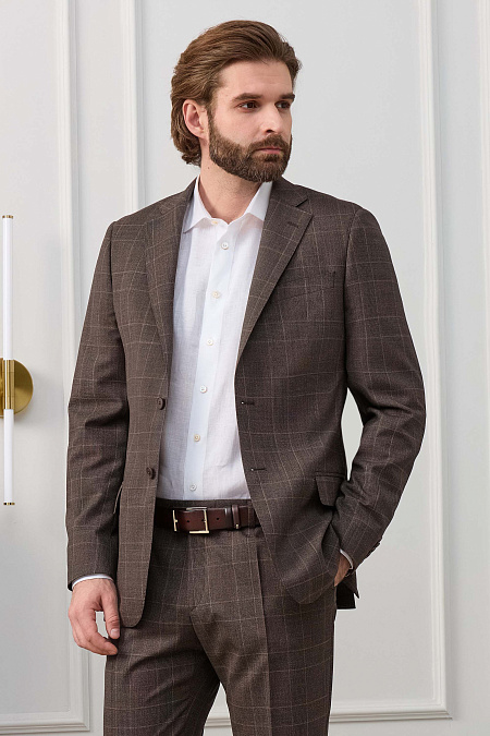 Мужской классический шерстяной костюм коричневый в клетку  Meucci (Италия), арт. MI 2200191DR/12101 - фото. Цвет: Коричневый, клетка. Купить в интернет-магазине https://shop.meucci.ru
