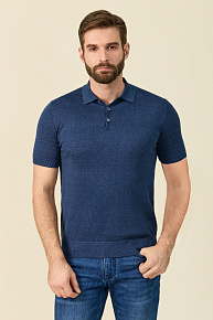 Поло темно-синее из смеси льна и хлопка  (PB-NECK 30024/000267)