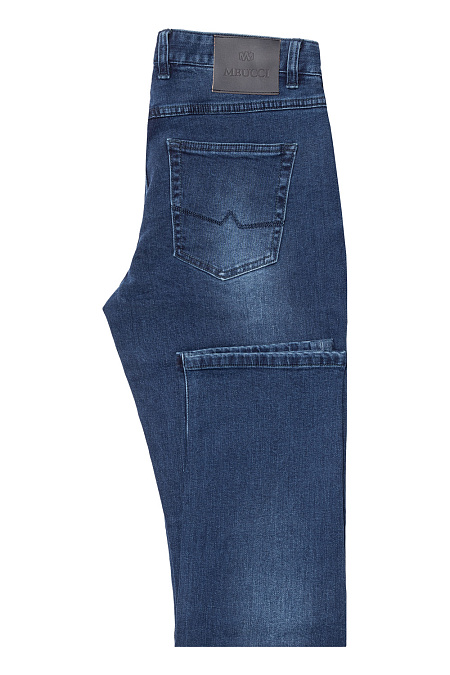 Мужские брендовые джинсы классического кроя с эффектом потертости  арт. NLW REG 1903/1 Meucci (Италия) - фото. Цвет: Синий. Купить в интернет-магазине https://shop.meucci.ru
