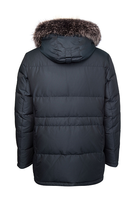 Cтеганый пуховик с капюшоном и меховой опушкой  для мужчин бренда Meucci (Италия), арт. 3225 - фото. Цвет: Темно-синий. Купить в интернет-магазине https://shop.meucci.ru
