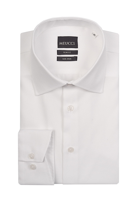Модная мужская белая рубашка с микродизайном и эффектом non iron  арт. SL 10224070/301029 от Meucci (Италия) - фото. Цвет: Белый, микродизайн.
