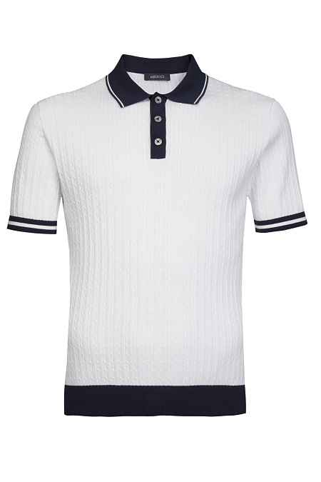 Поло белое с темно-синими манжетами и воротником  для мужчин бренда Meucci (Италия), арт. MEU-2510/DQSS01 - фото. Цвет: Белый, темно-синий. Купить в интернет-магазине https://shop.meucci.ru
