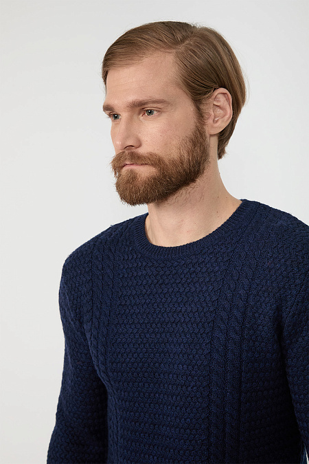 Мужской брендовый джемпер вязаный из мериносовой шерсти темно-синий арт. 7GGR-NECK/12270/595 Meucci (Италия) - фото. Цвет: Темно-синий. Купить в интернет-магазине https://shop.meucci.ru

