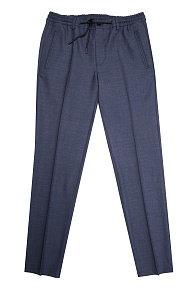 Брюки из тонкой шерсти серо-синего цвета с кулиской на поясе  (SP-DR 4223 BLUE)