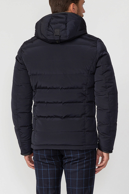 Легкий стеганый пуховик с капюшоном для мужчин бренда Meucci (Италия), арт. 1242/2 - фото. Цвет: Тёмно-синий. Купить в интернет-магазине https://shop.meucci.ru
