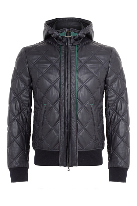 Кожаная куртка-бомбер с капюшоном  для мужчин бренда Meucci (Италия), арт. 7125/2 - фото. Цвет: Темно-синий. Купить в интернет-магазине https://shop.meucci.ru
