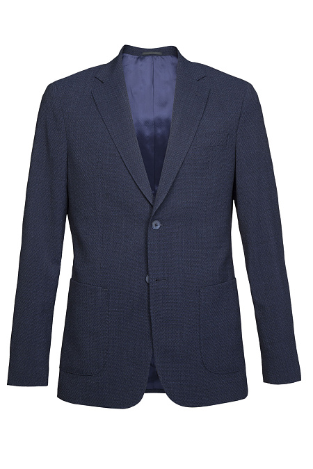 Мужской жаккардовый пиджак темно-синий из шерсти с добавлением эластана  Meucci (Италия), арт. MI 1200181GB/11756 - фото. Цвет: Темно-синий. Купить в интернет-магазине https://shop.meucci.ru
